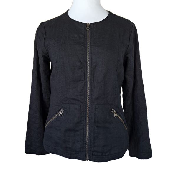 GARNET HILL Black Everyday Linen Jacket Size Zip Front Size 2 Relaxed Fit Casual - Picture 1 of 11